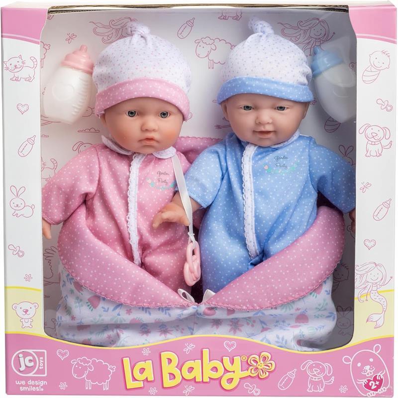 JC Toys - La Baby 11 Soft Body Twin Baby Dolls, Removable Outfits and Reversible Sleeping Bag & Accessories Image 4