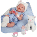 JC Toys La Newborn All-Vinyl Baby Doll Blue Onesie & White Cat Theme with Animal Friend Image 3
