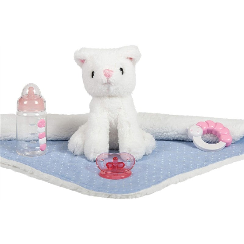 JC Toys La Newborn All-Vinyl Baby Doll Blue Onesie & White Cat Theme with Animal Friend Image 4