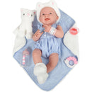 JC Toys La Newborn All-Vinyl Baby Doll Blue Onesie & White Cat Theme with Animal Friend Image 7