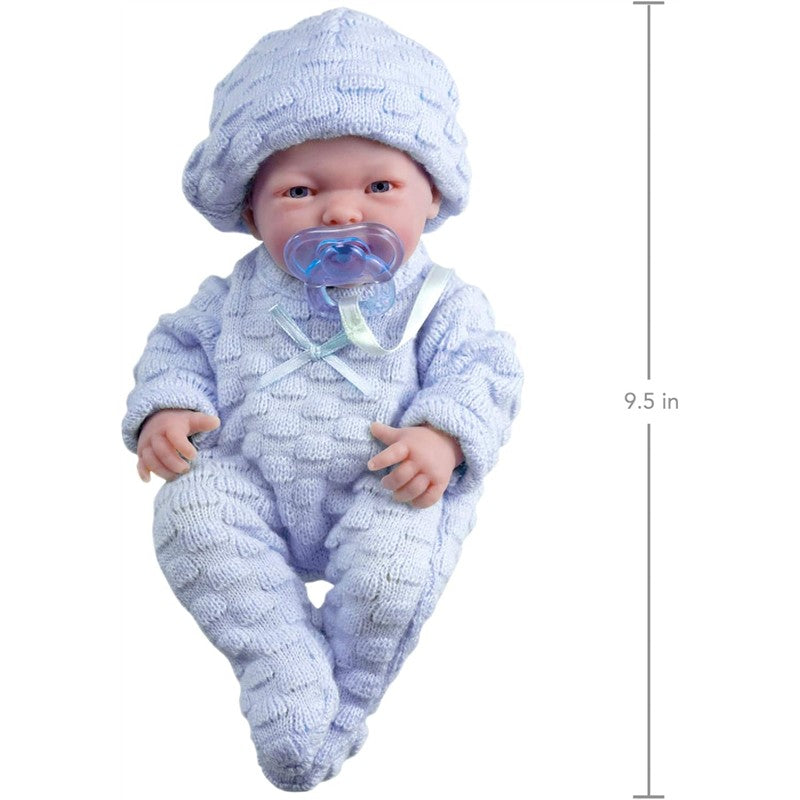 JC Toys Mini La Newborn 9.5 All-Vinyl Baby Doll in Blue Knit Onesies Image 5