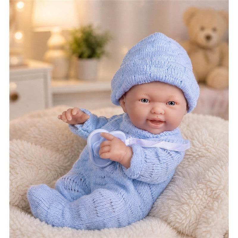 JC Toys Mini La Newborn 9.5 All-Vinyl Baby Doll in Blue Knit Onesies Image 8