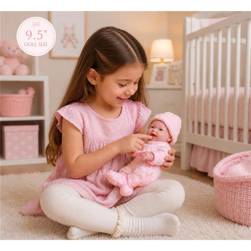 JC Toys Mini La Newborn 9.5 All-Vinyl Baby Doll in Pink Knit Onesies Image 2
