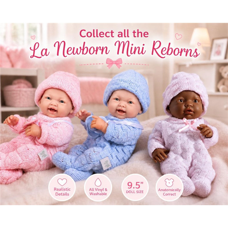 JC Toys Mini La Newborn 9.5 All-Vinyl Baby Doll in Pink Knit Onesies Image 3