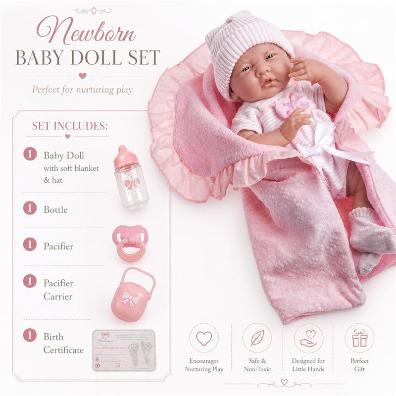 JC Toys La Newborn Soft Body Boutique Baby Doll - 15.5-Inch Pink Image 4