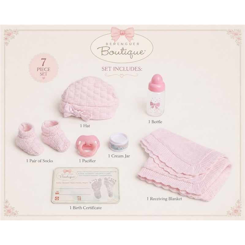 JC Toys La Newborn Real Girl Baby Doll Pink Knit Outfit & Accessories Image 3