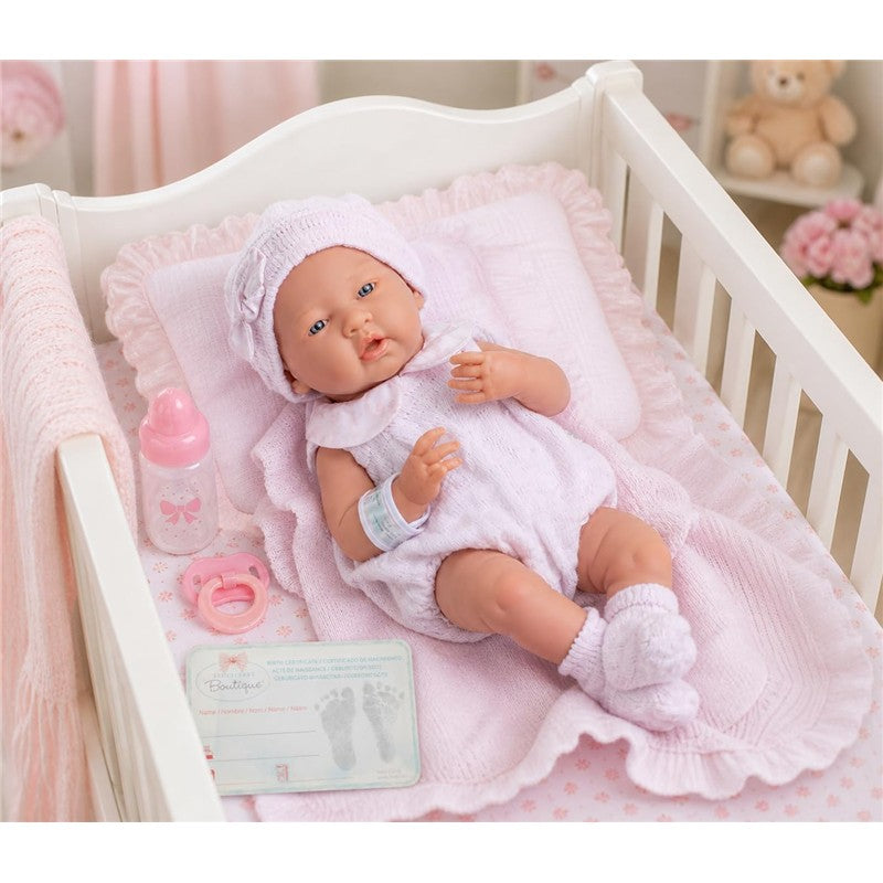 JC Toys La Newborn Real Girl Baby Doll Pink Knit Outfit & Accessories Image 6