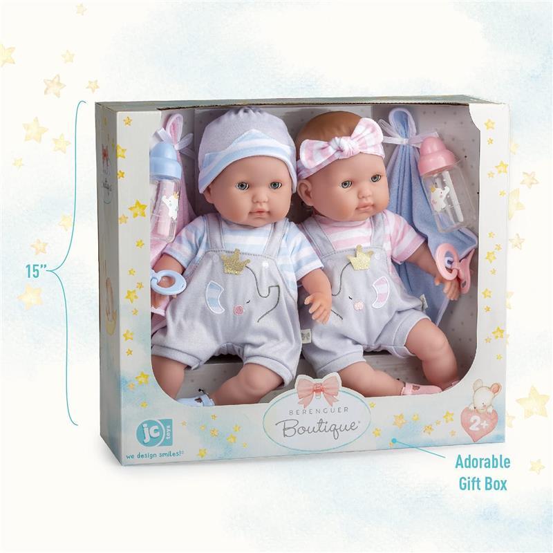 JC Toys - Twins Soft Body Baby Dolls, 12 Piece Gift Set with Open/Close Eyes, 2 years+ Image 4