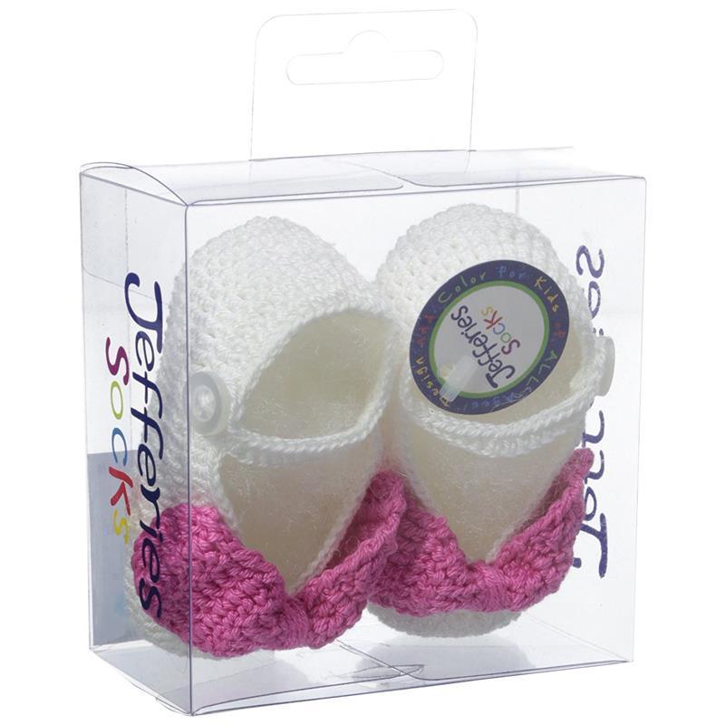 Jefferies Socks Baby-Girls Newborn Mary Jane Bow Crochet Bootie, White/Bubblegum Image 2