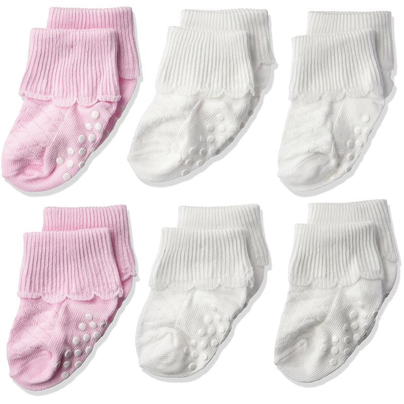 Jefferies Socks Baby Girls' Non-Skid Scalloped Turn Cuff 6 Pack, White/Pink Image 1