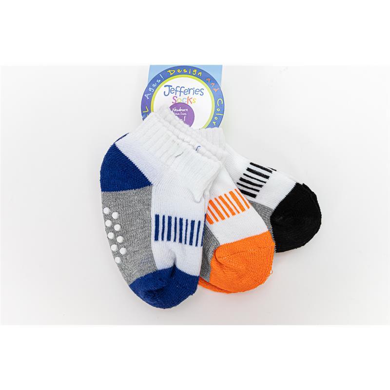 Jefferies Socks Non-Skid Seamless 3Pk Orange/Blue/Black Gripper Baby Socks Image 1