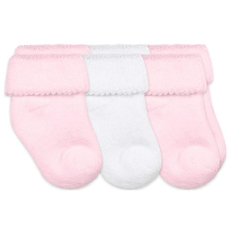 Jefferies Socks - Turn Cuff Terry Socks 3 Pk, Pink/White 0-4 Image 1