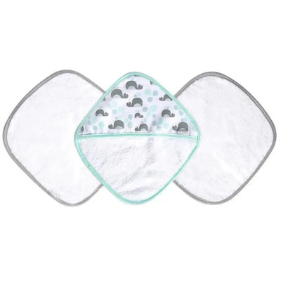 JJ Cole Washcloth and Bath Mitt Set, Aqua Whales.