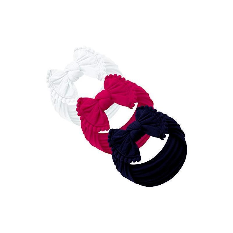 Jlika - Thick Nylon Pompom Bow 3 Headbands - White/Hot Pink/Navy Image 1