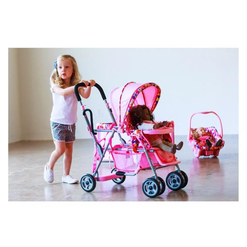 Joovy Toy Doll Caboose Tandem Stroller, Pink Dot Image 5