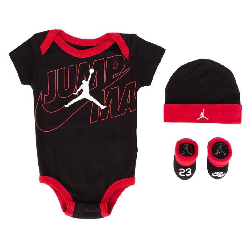 Jordan - Baby Boy 3Pk Jumpsuit & Hat & Bootie, Black/Red Image 1