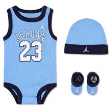 Jordan Baby - 3Pk Boy Bodysuit, Hat & Booties Box Set, Blue, 6/12M Image 1