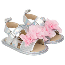 Josmo - Laura Ashley Crib Shoes Girl Sandal Silver With Pink Flower Image 1