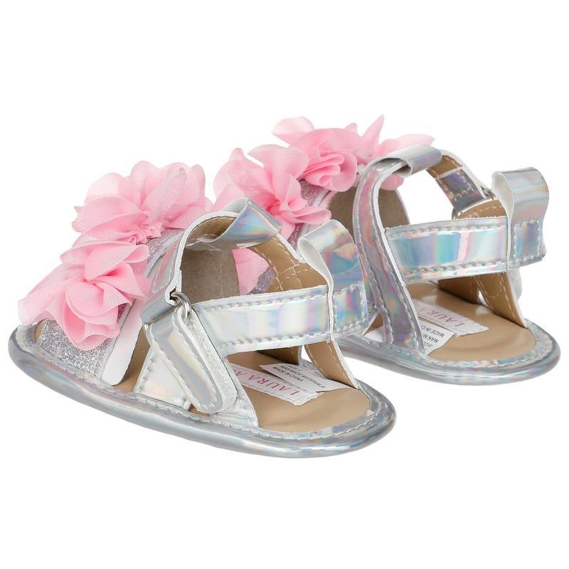 Josmo - Laura Ashley Crib Shoes Girl Sandal Silver With Pink Flower Image 3
