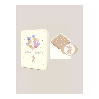 JuJuBe Welcome Baby Heart Balloons Deluxe Greeting Card Image 1