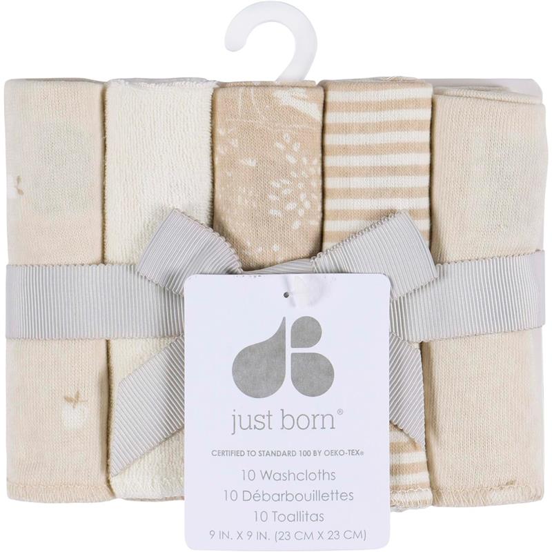 Just Born - 10Pk Knit Terry Washcloths Neutral Tan Image 2