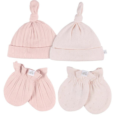 Just Born - 4Pk Hat And Cuff Mitten Set Baby Girl 0-6M Pink Image 1