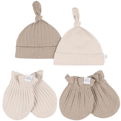 Just Born - 4Pk Hat And Cuff Mitten Set Baby Neutral 0-6M Tan Image 1