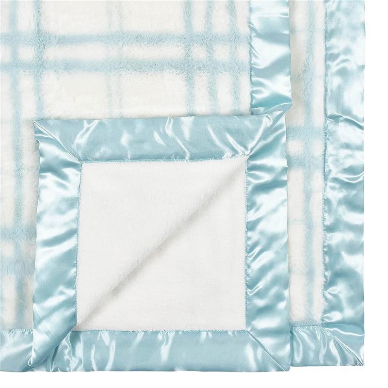 Just Born - Blue Plush Plaid Baby Blanket Image 3