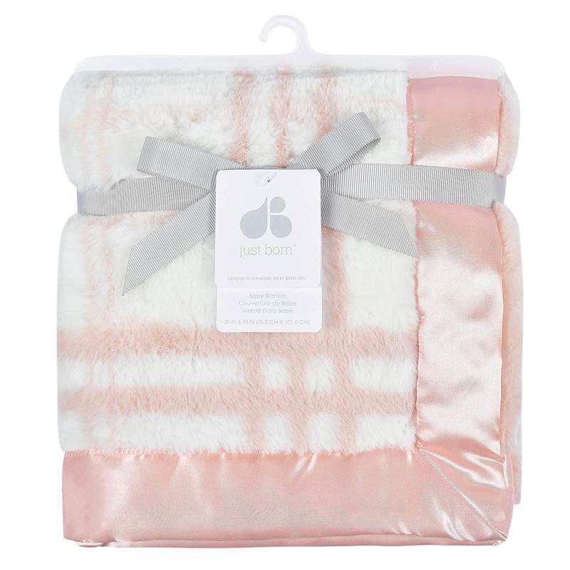 Just Born - Pink Plush Plaid Baby Blanket  Image 2