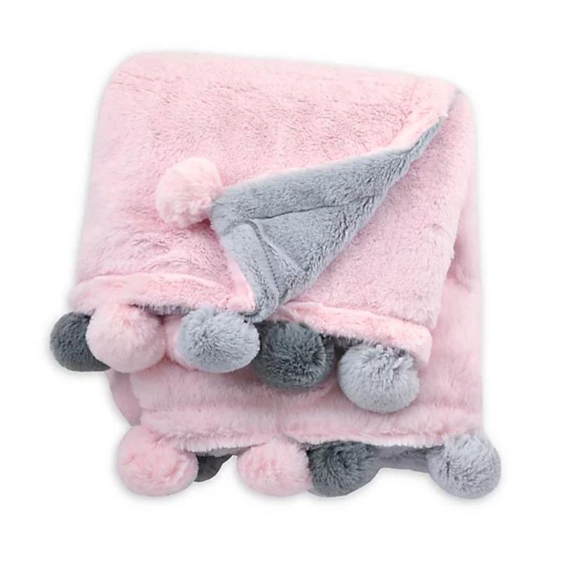 Just Born - Pom-Pom Plush Blanket, Pink Image 1