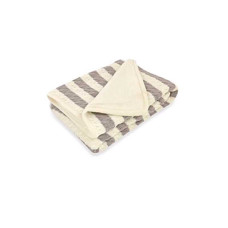 Just Born - Stripe Cable Knit Blanket, Grey/White Image 1