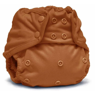 Kanga Care Rumparooz one size cloth diaper cover in Copper Orange, featuring snap closures and a soft exterior.