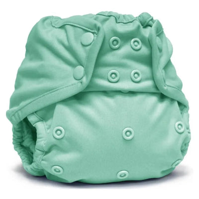 Kanga Care Rumparooz One Size Cloth Diaper Cover in mint green with adjustable snaps for a secure fit.