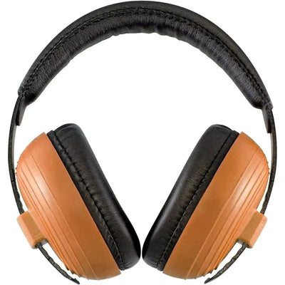 Kidco Whispears headphones in orange and black, designed for noise reduction and child safety.