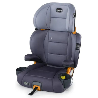 Chicco Kidfit ClearTex Plus High Back Booster Car Seat in lilac color with adjustable headrest and side armrests.