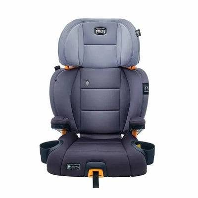 Chicco Kidfit ClearTex Plus High Back Booster Car Seat in lilac with adjustable headrest and cup holders.