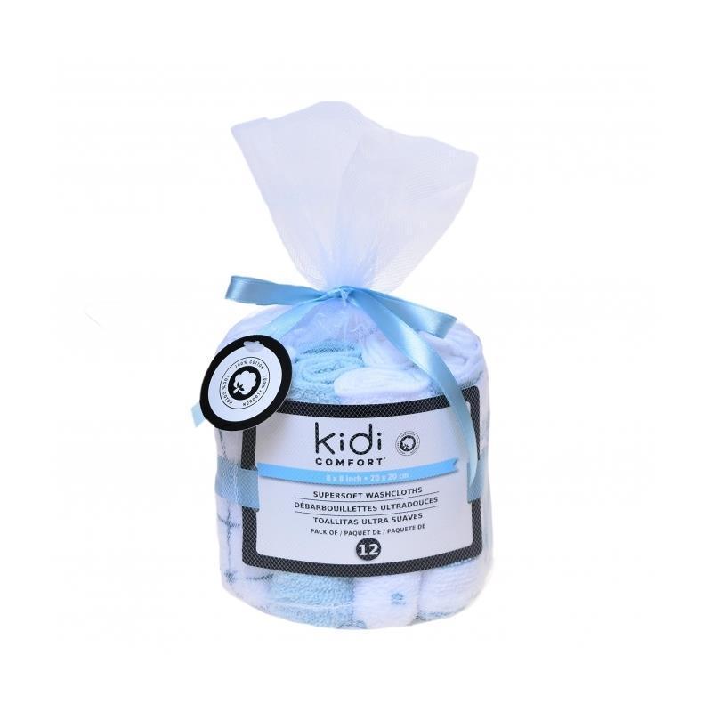Kidicomfort 12Pck Blue Cotton Baby Washcloths.
