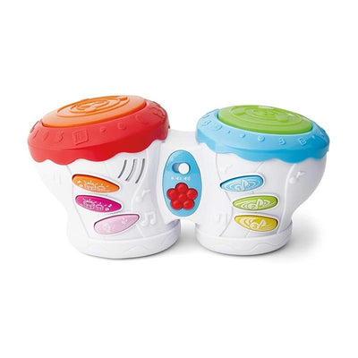Kidoozie Flash Beat Drums, a toddler toy with two colorful drum tops and interactive buttons for music and sounds.