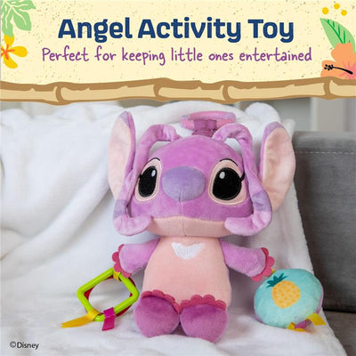 Lilo and Stitch Angel On The Go Activity Toy featuring a plush angel character with teether rings and a small pineapple accessory.