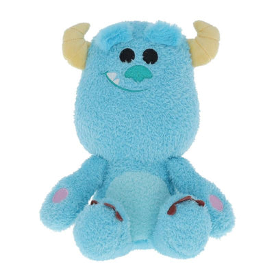 Blue plush stuffed animal of Sully from Monsters Inc., featuring a happy expression, horns, and soft textured fabric.