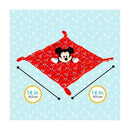 Plush red security blanket featuring a Mickey Mouse head at the center, measuring 14 inches.