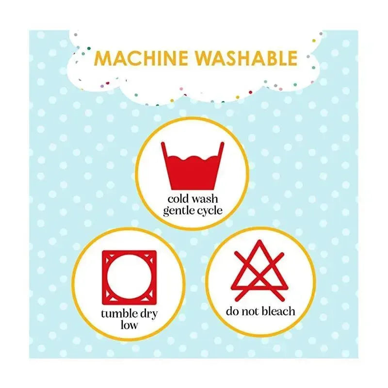 Care instructions for Disney Baby Mickey Mouse plush; includes symbols for cold wash, tumble dry low, and do not bleach.
