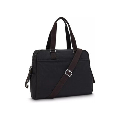 Kipling Alanna Baby Bag in black tonal, featuring shoulder straps and an adjustable crossbody strap.