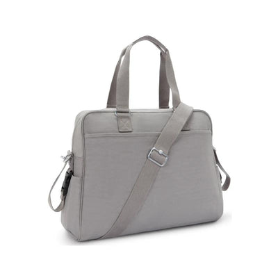 Stylish Kipling Alanna baby diaper bag in Cloudy Grey with dual handles and adjustable shoulder strap.