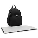 Kipling Maisie Diaper Backpack in Tiny Black Noir with a front pocket and changing mat displayed.