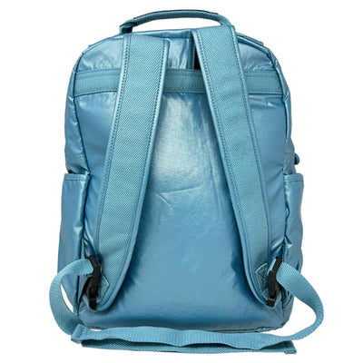 Aqua Tides Kipling So Baby Diaper Bag featuring adjustable straps, a front pocket, and a sleek, glossy finish.