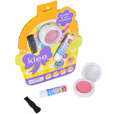 Klee Naturals Easter Blush and Lip Shimmer Set includes a pink blush, lip shimmer, and application brush, suitable for ages 3+.