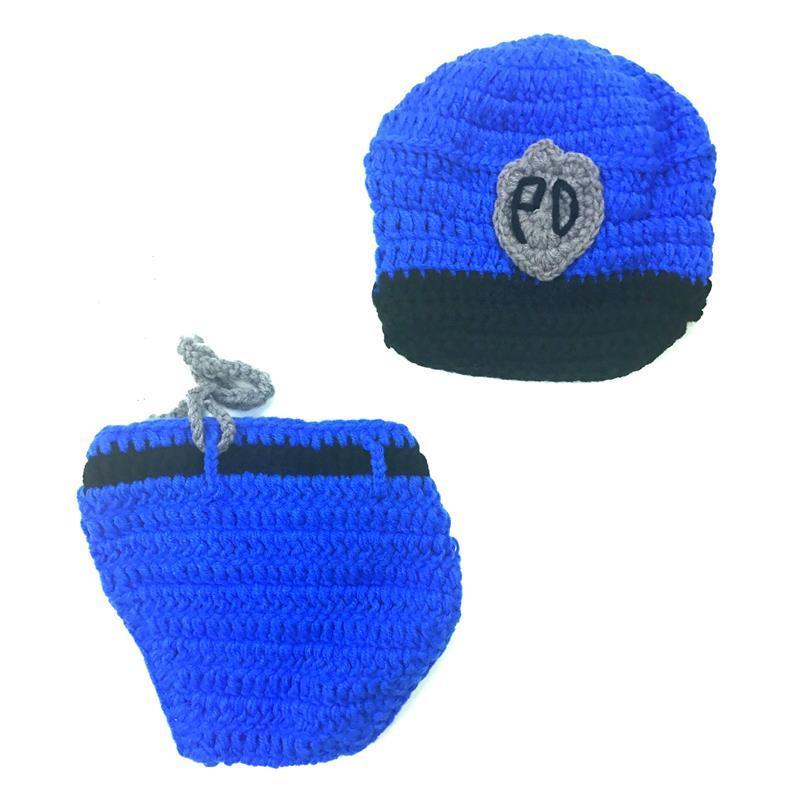 Knitted Baby Cap And Diaper Cover, Policeman - Newborn.