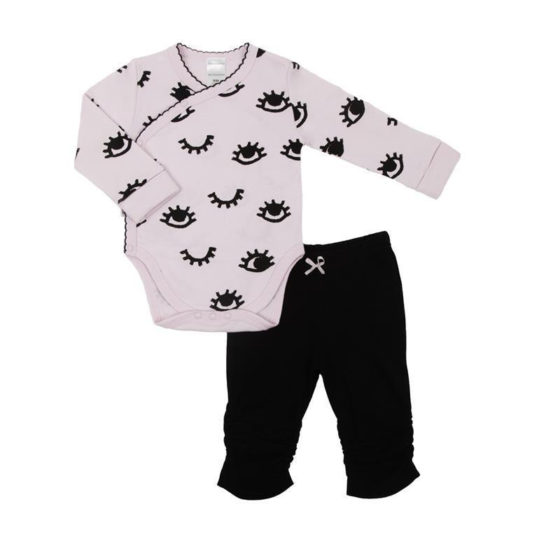 Kushies - Mini Long Sleeve Wrap Baby Bodysuit & Pant Set Black and White Image 1
