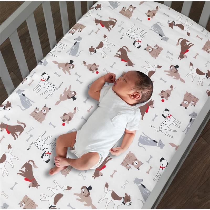 Lambs & Ivy - Bow Wow Dog/Puppy Breathable 100% Cotton Baby Fitted Crib Sheet Image 3